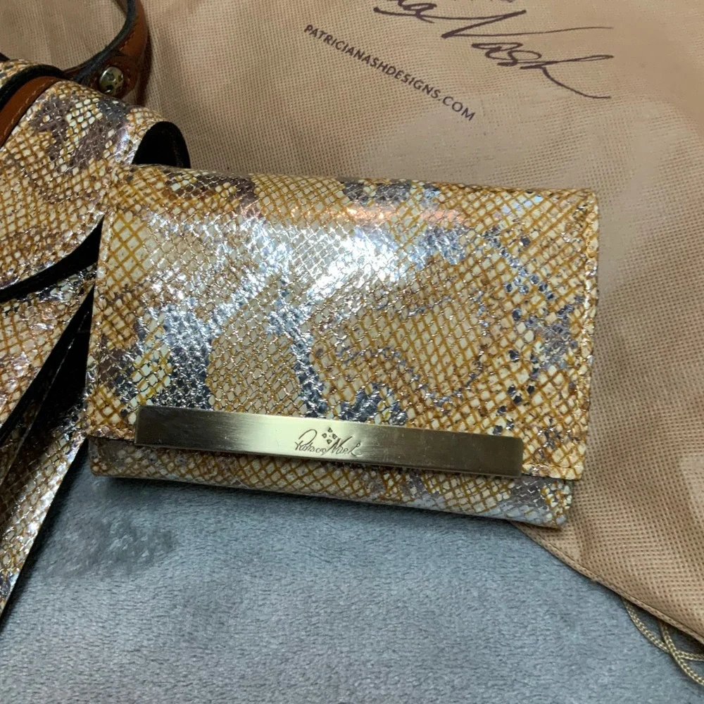 Patricia Nash Metallic Python Tan Leather Handbag Wallet Set P478371 NWT